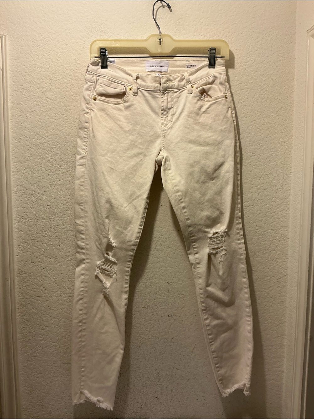 Dear John Joyrich Comfort Jeans Women’s 26 bone color Distressed Raw Hem - Picture 3 of 8